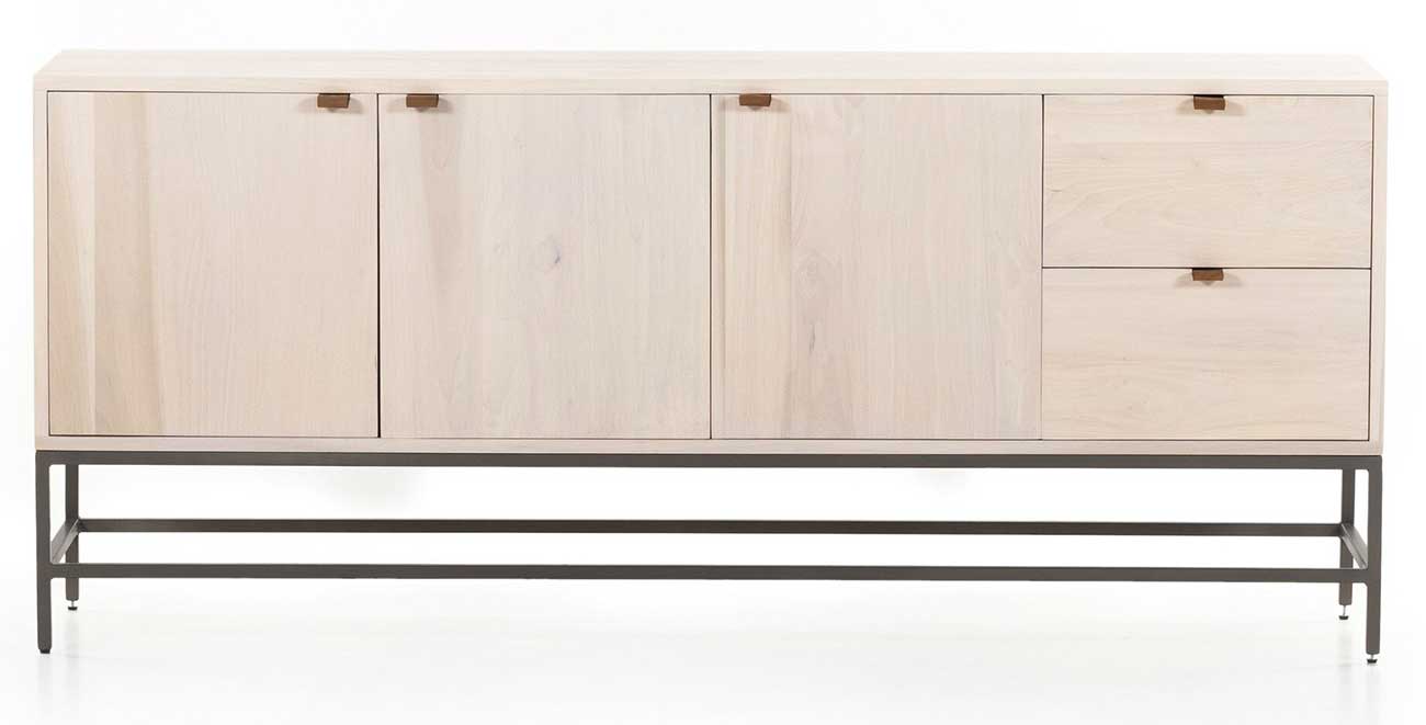 Fulton Trey 72" Poplar Wood Natural Iron Dove Toffee Leather Sideboard