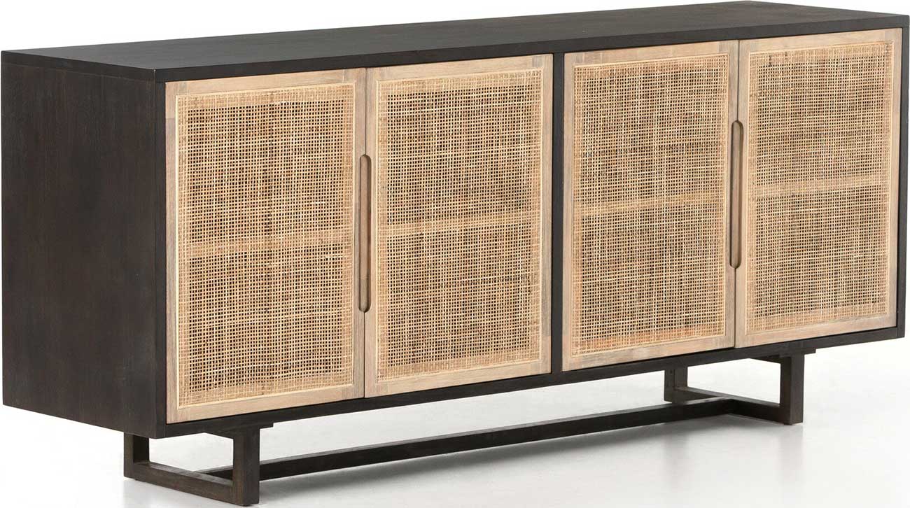 Patten Clarita 72" Mango Wood Black White Wash Natural Cane Sideboard