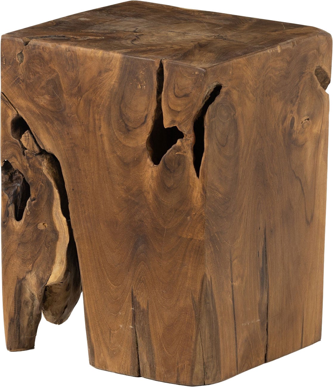 Four Hands Teak Square Stool in Aged Natural Teak - 227026-003