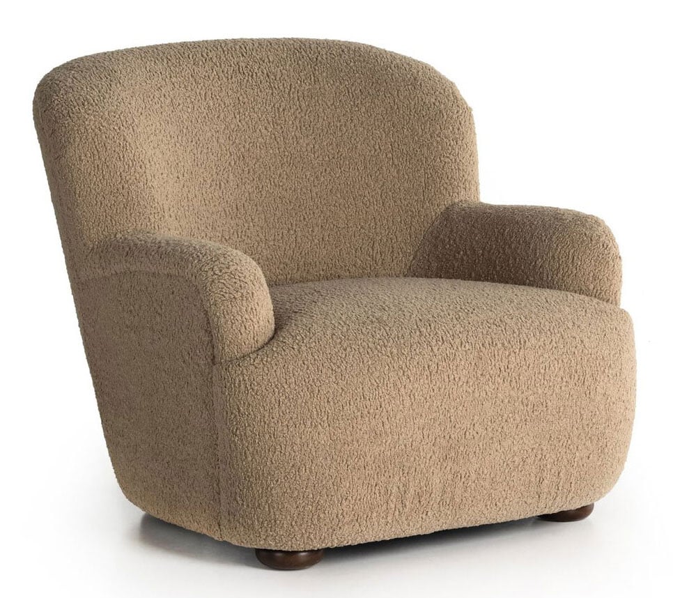 Kaden Modern Classic Brown Upholstered Boucle Wood Frame Wingback Arm Chair