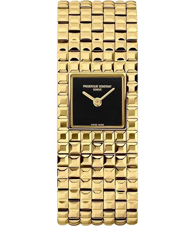 Frederique Constant Women's Swiss Quartz Manchette Gold-Tone Stainless Steel Bracelet Watch 20mm - Black