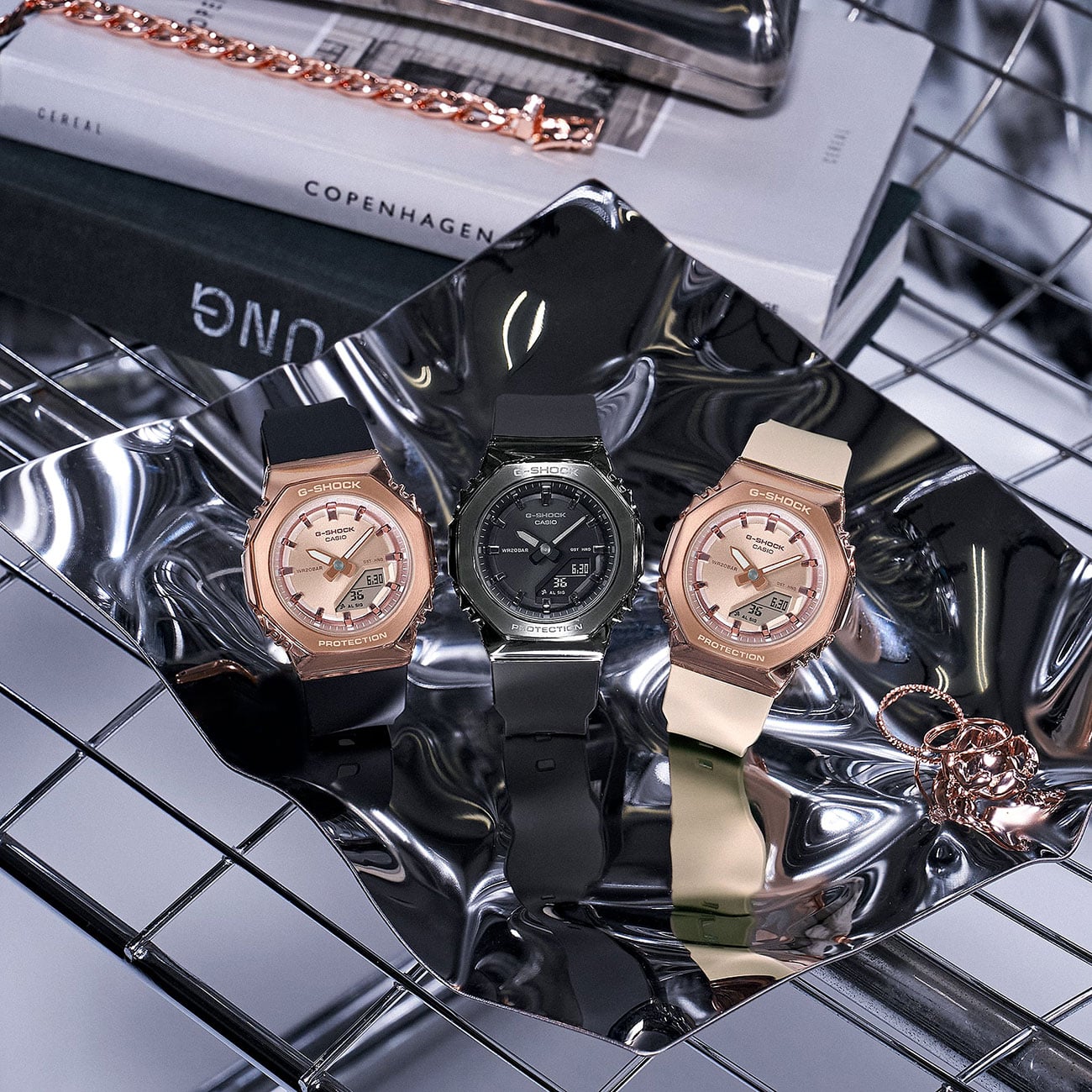 G-Shock GMS2110 Analog-Digital Watch with Pink Gold Dial