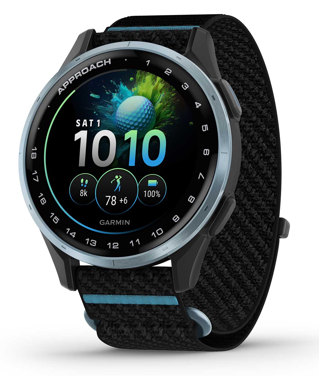 Garmin Approach J1 Smartwatch 43mm in Cloud Blue Aluminum Bezel with BlackAzure ComfortFit Fabric 300$