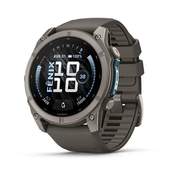 Garmin Fenix 9 51mm Titanium-Color Smartwatch w/ Built-In Flashlight, AMOLED Display, Pebble Gray Silicone Band 010-04763-00
