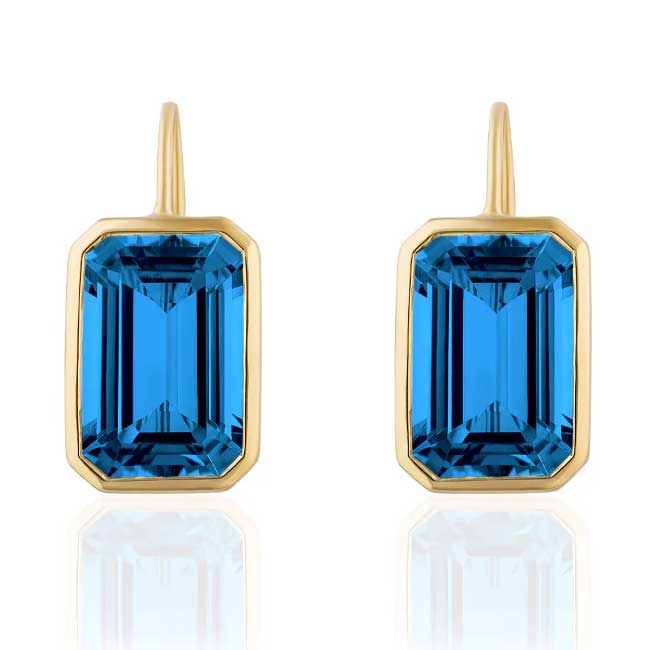 Goshwara Gossip Bezel-Set Emerald-Cut Earrings with Blue Topaz in 18K Yellow Gold