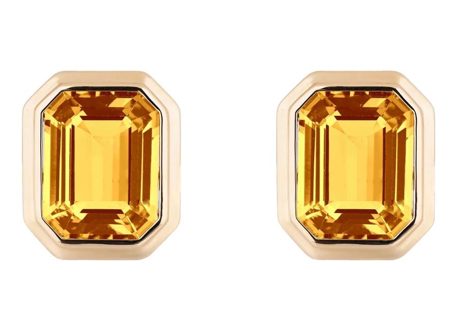 Goshwara Manhattan Emerald Cut Stud Earrings with Citrine in 18K Yellow Gold 2400$