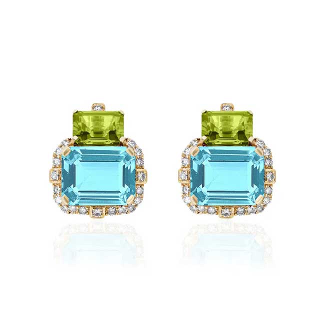Goshwara Gossip Two-Tone Stud Earrings with Blue Topaz and Peridot in 18K Yellow Gold 5500$