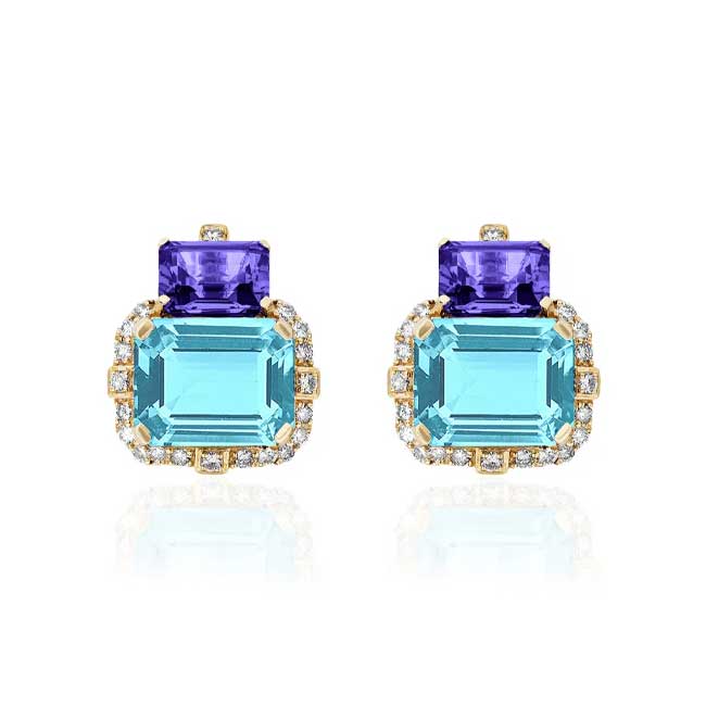 Goshwara Two-Tone Stud Earrings with Blue Topaz | Tanzanite in 18K Yellow Gold