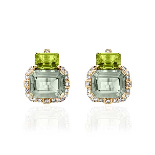 Goshwara Gossip Two-Tone Stud Earrings with Prasiolite | Peridot in 18K Yellow Gold