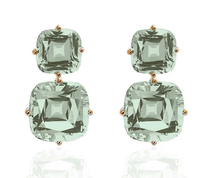 Goshwara Gossip Double Cushion Drop Earrings with Prasiolite in 18K Yellow Gold