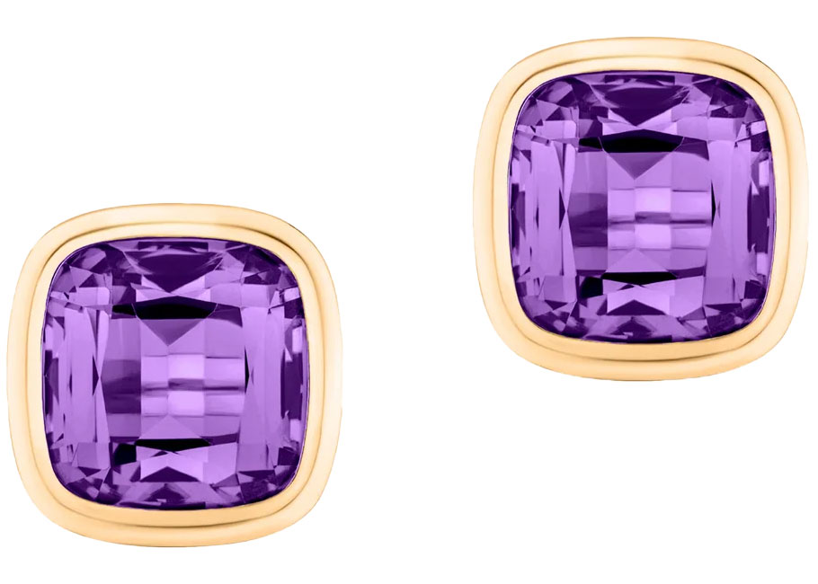 Goshwara Manhattan Cushion Bezel Set Studs with Amethyst in 18K Yellow Gold