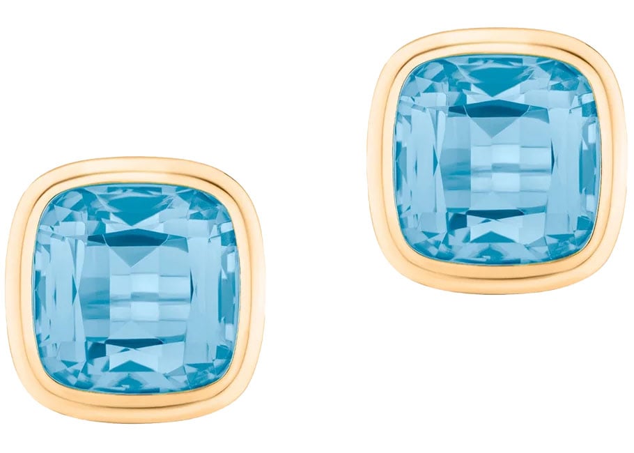 Goshwara Manhattan Cushion Bezel Set Studs with Blue Topaz in 18K Yellow Gold 2200$