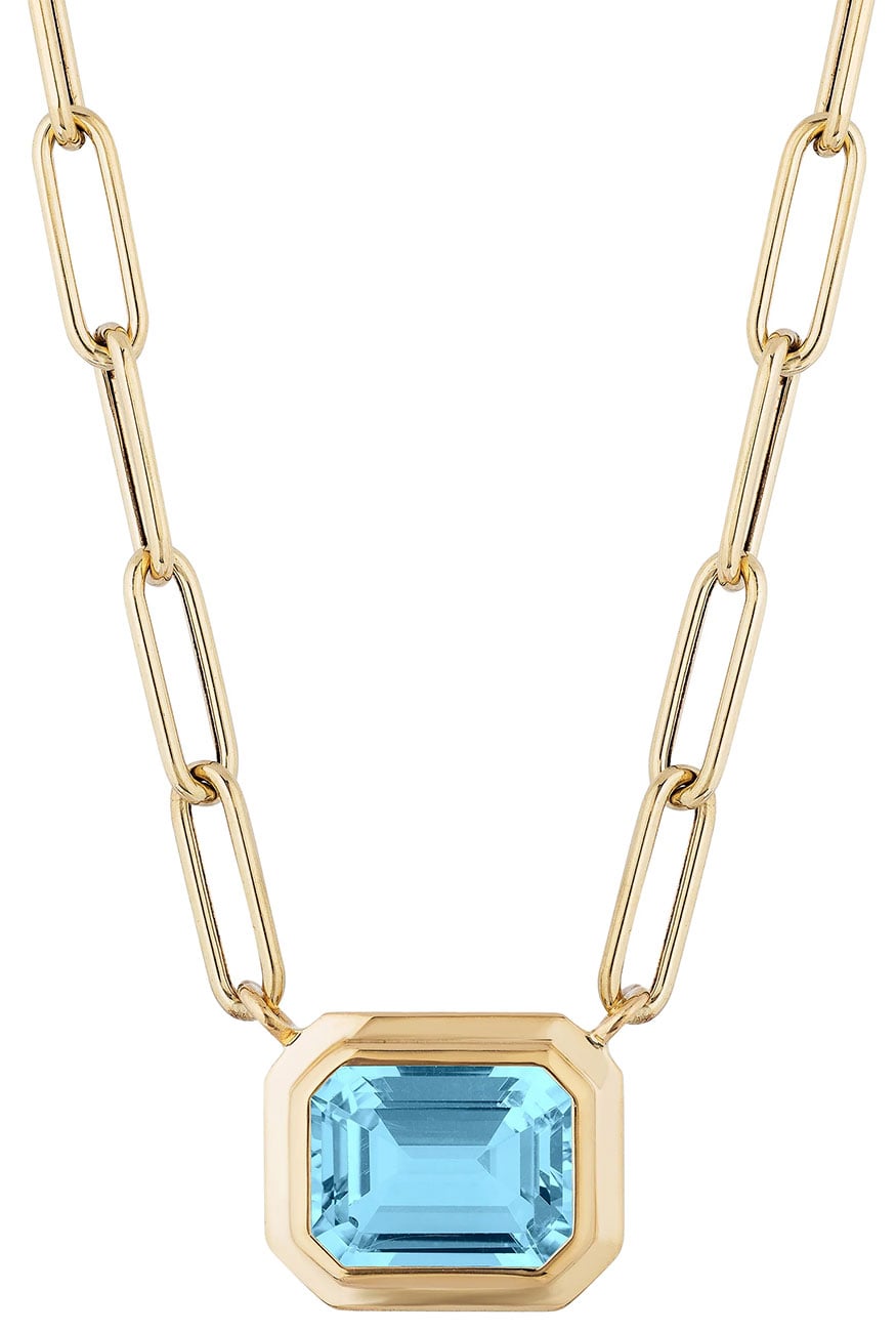 Goshwara Manhattan Pendant with Emerald Cut Bezel Set Blue Topaz in 18K Yellow Gold