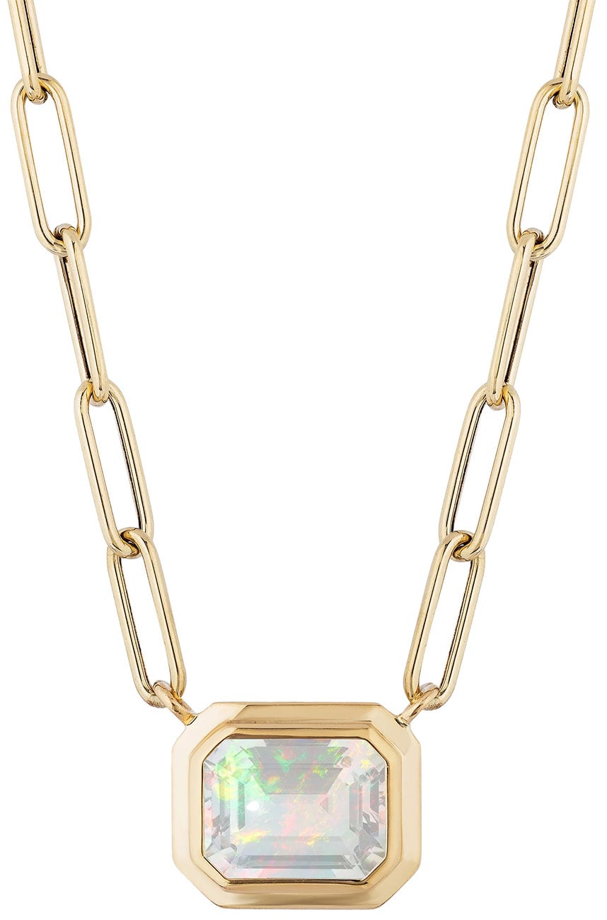 Goshwara Manhattan Pendant with Emerald Cut Bezel Set Opal in 18K Yellow Gold 2900$
