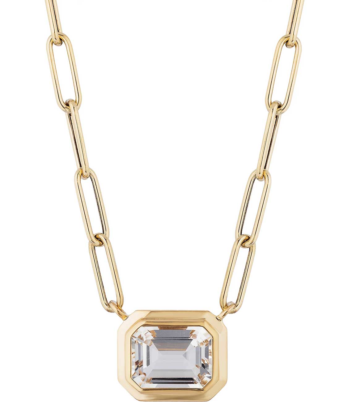 Goshwara Manhattan Pendant with Emerald Cut Bezel Set Rock Crystal in 18K Yellow Gold 2700$