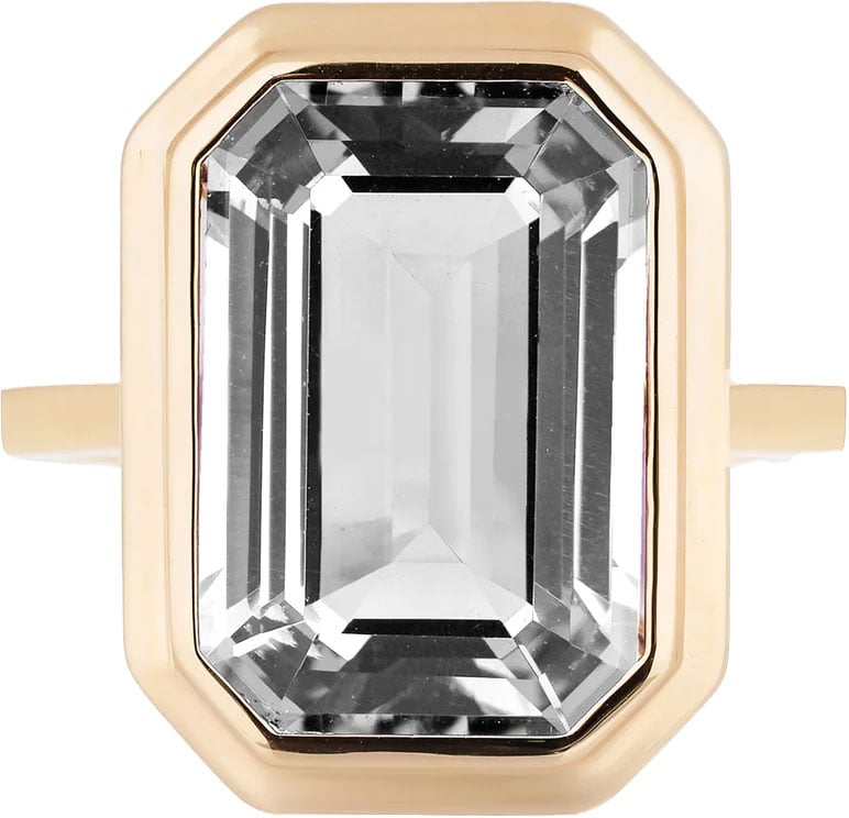 Goshwara Manhattan Emerald Cut Ring with Rock Crystal - Size 6 - in 18K Yellow Gold