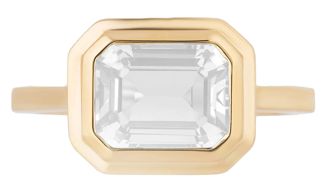 Goshwara Manhattan Emerald-Cut East-West Ring with Moon Quartz - Size 6 - in 18K Yellow Gold