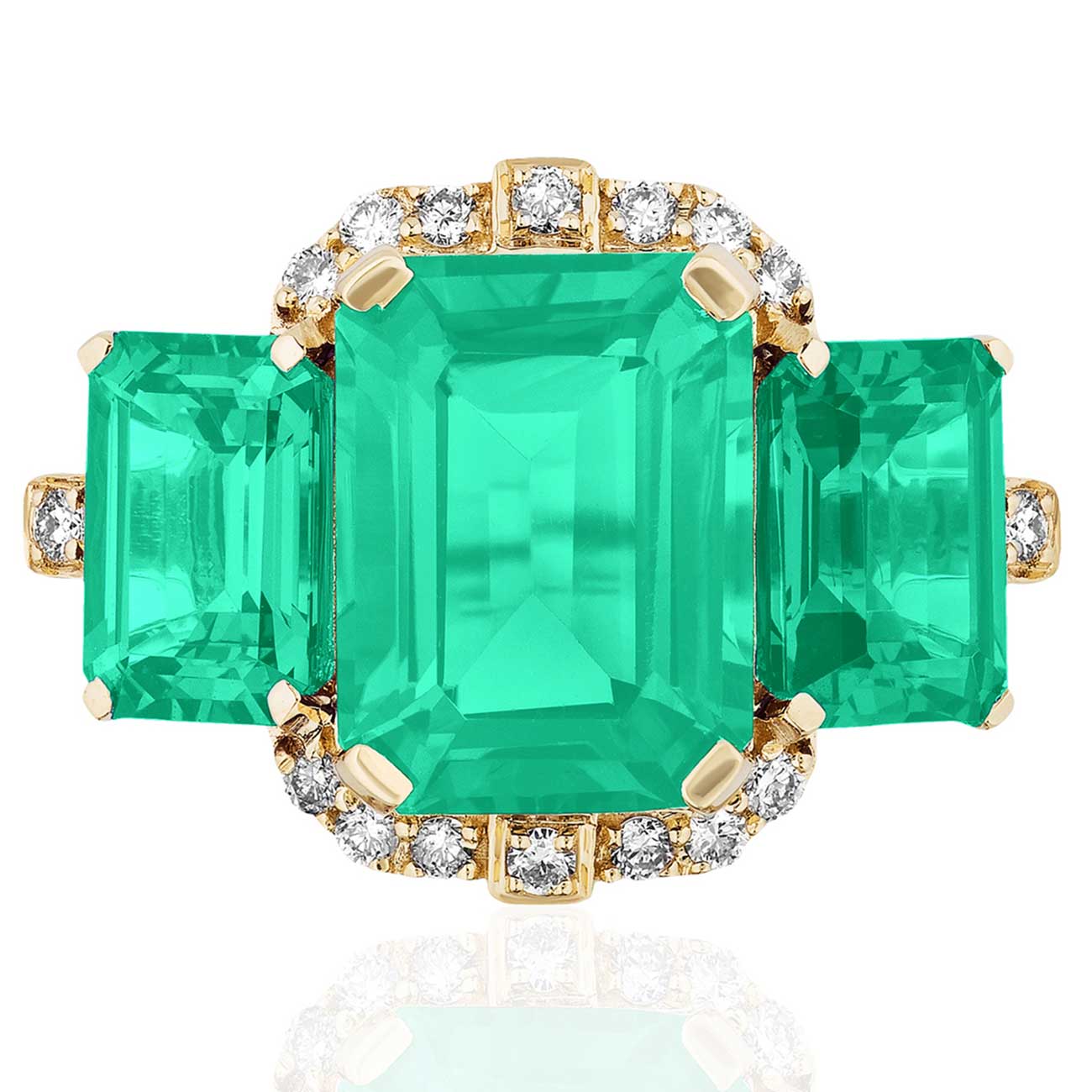 Goshwara G-One 3 Stone Emerald Ring with Diamonds- Size 6.5 - in 18K Yellow Gold