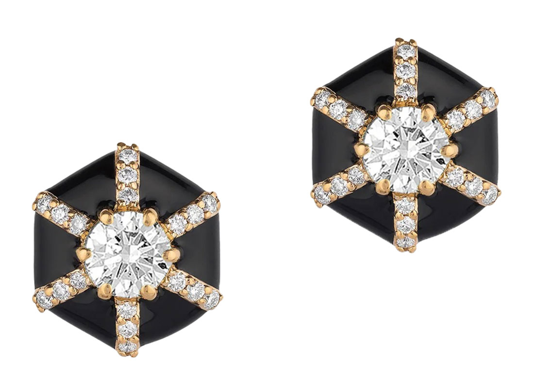 Goshwara Queen Hexagon Studs with Diamond and Black Enamel 4200$
