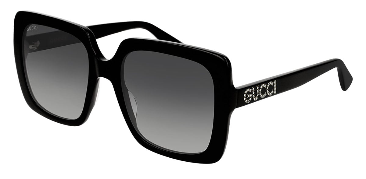 m*e様 GUCCI GG0498S サングラス ブラック×ホワイト 54□19 Gucci BK & Swarovski Square Frame Sunglasses - GG0418S-001
