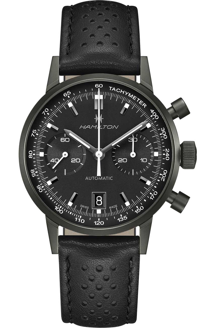 Hamilton American Classic INTRA-MATIC CHRONOGRAPH H Black Dial Leather Strap Men's Watch H38446730 H38446730
