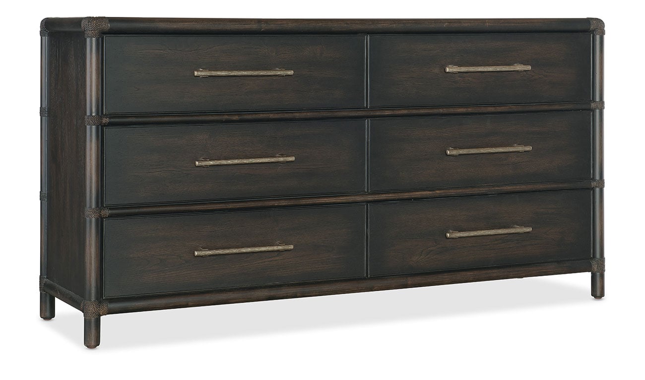 Photos - Dresser / Chests of Drawers Hooker Hooker Furniture Bedroom Retreat Pole Rattan Dresser in Black Sand 6950-90202-99