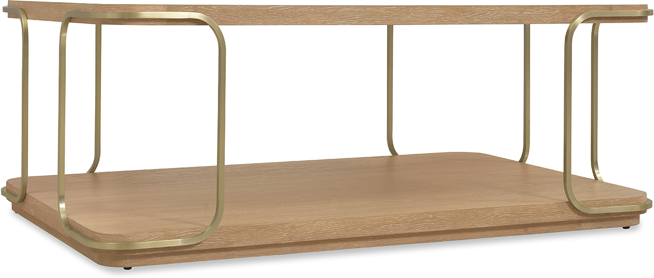 Hooker Furniture Banyon Bay Rectangle Cocktail Table in Light Desert Oak | Brushed Brass