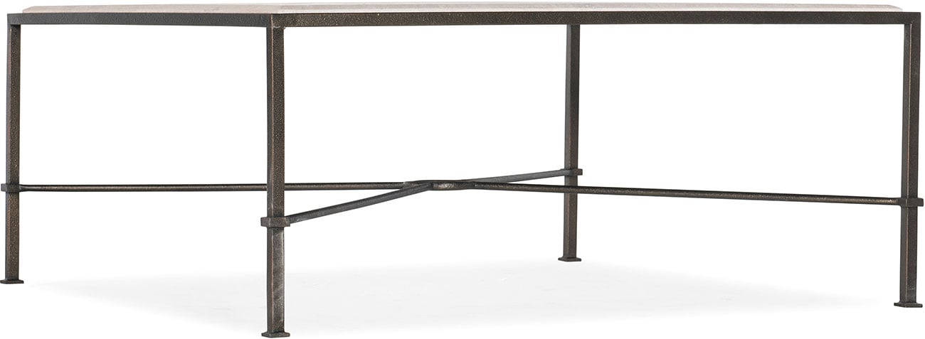 Elia Updated Traditional Cream Marble Black Metal Square Coffee Table