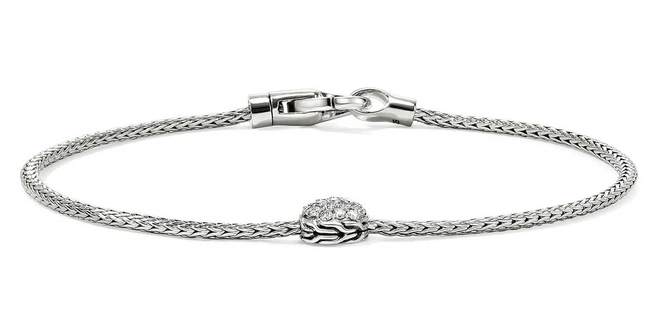 John Hardy JH Essential Pave Bracelet 18mm with Diamonds - Size Medium - in Sterling Silver 925$