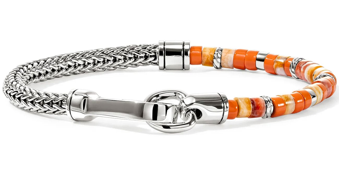 John Hardy Heishi Chain Bracelet - Size Medium - in Sterling Silver and Orange Oyster Shell