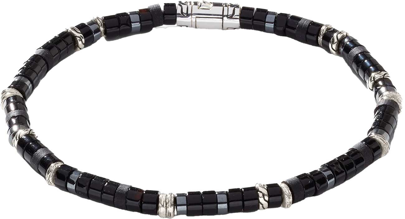John Hardy Heishi Bracelet - Size Large - in Sterling Silver and Treated Black Onyx
