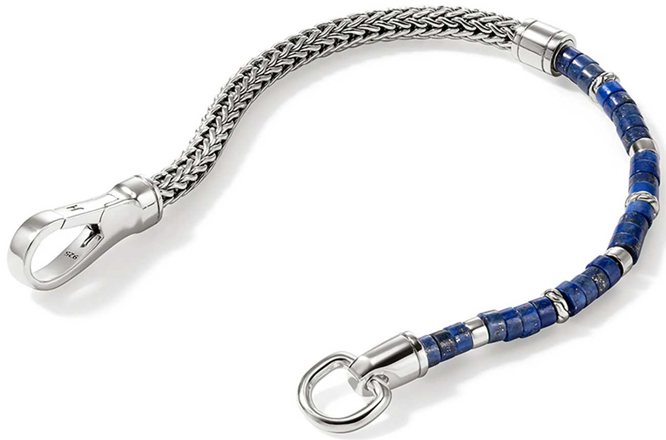 John Hardy Heishi Chain Silver Bracelet with Lapis Lazuli