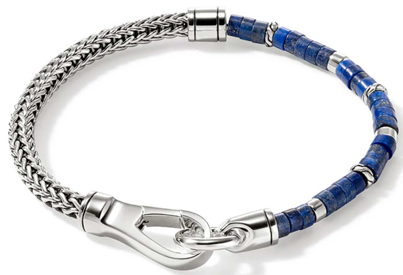 John Hardy Heishi Chain Silver Bracelet with Lapis Lazuli