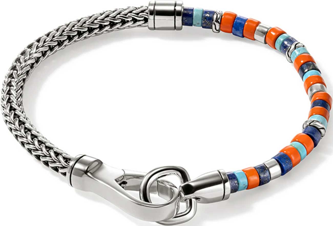 John Hardy Heishi Chain Bracelet 4mm - Size Medium - Lapis Lazuli | Turquoise | Sterling Silver