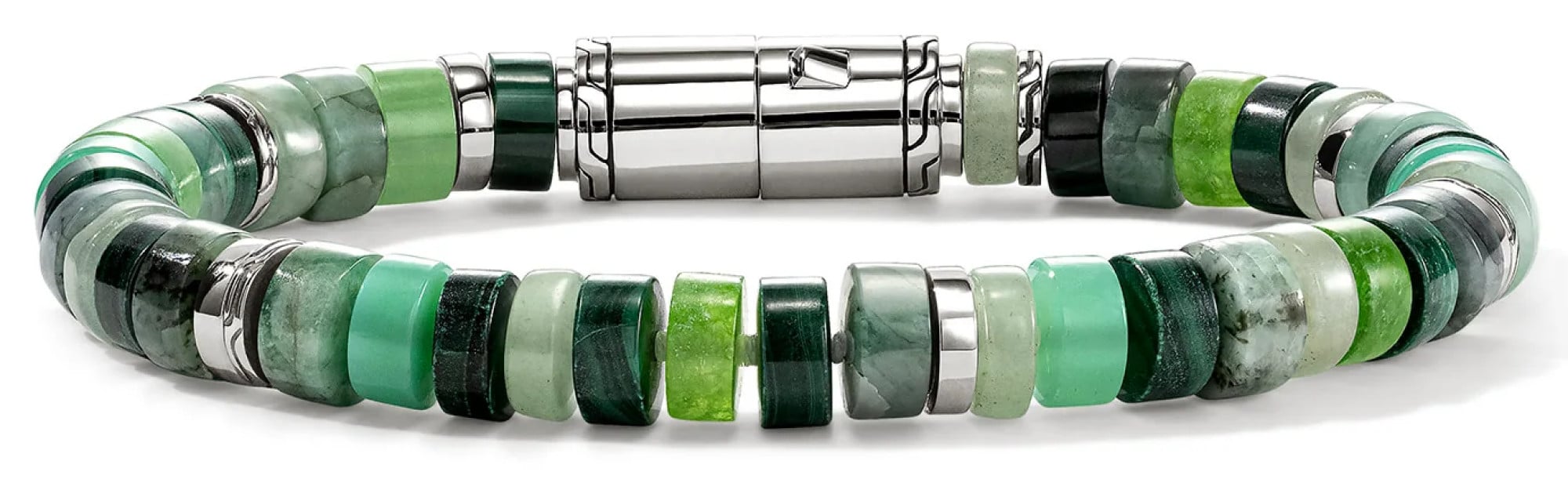 John Hardy Heishi Bracelet, 8mm - Size Large - in Emerald | Sterling Silver