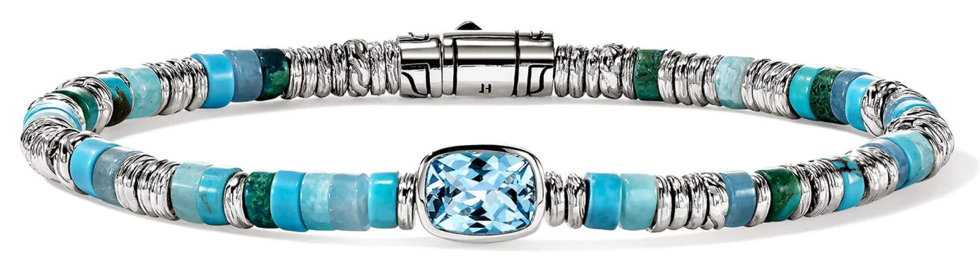 John Hardy Heishi Gem Bracelet, 4mm - Size Medium - in Swiss Blue Topaz | Sterling Silver