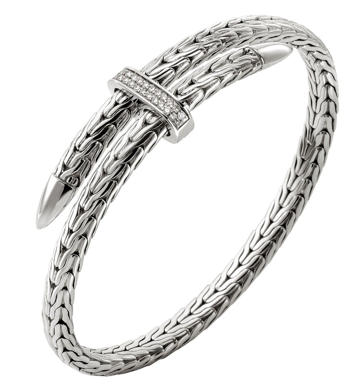 John Hardy Spear Flex Cuff with Diamonds - Size Small - in Sterling Silver