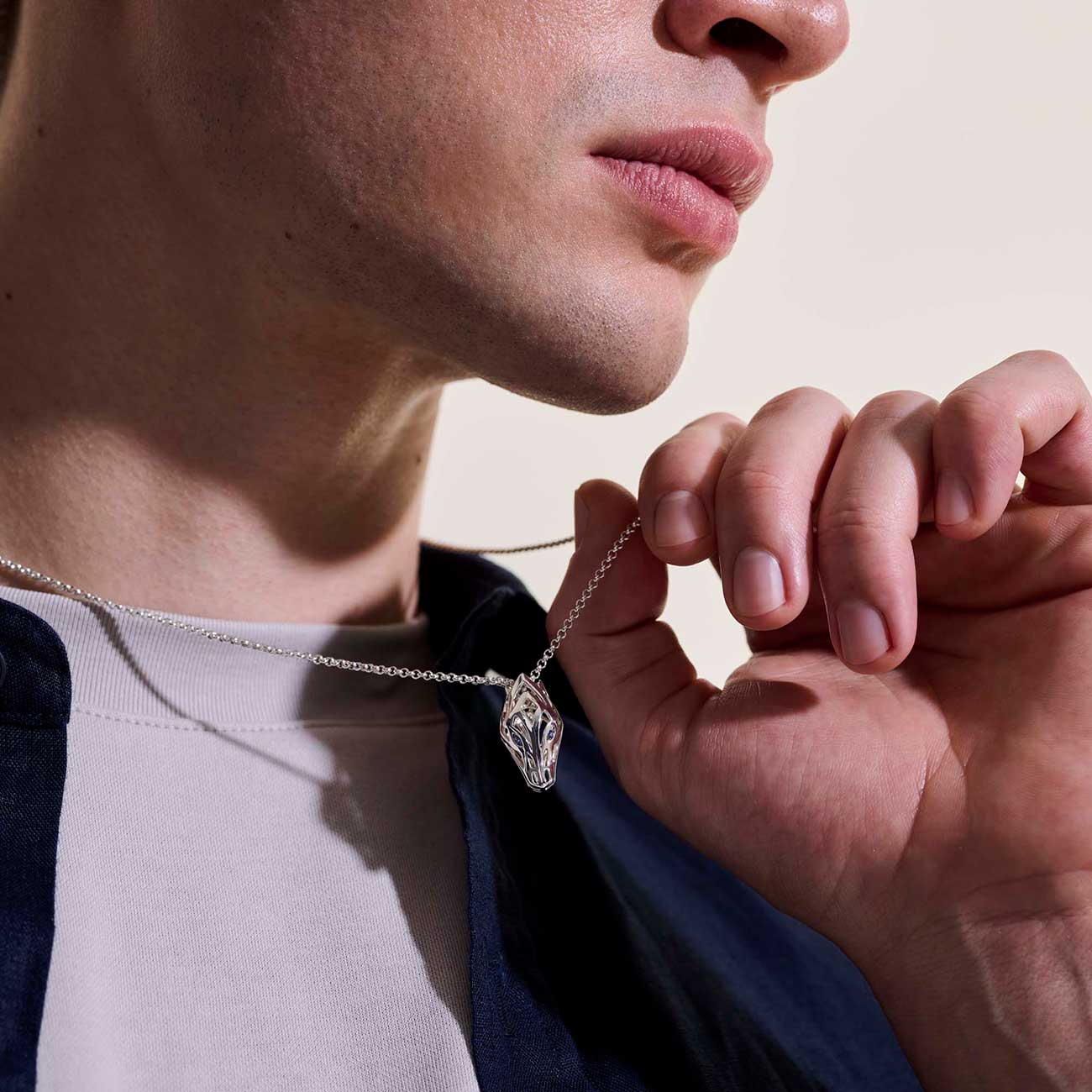 John Hardy Naga Sterling Silver Pendant with Blue Sapphire