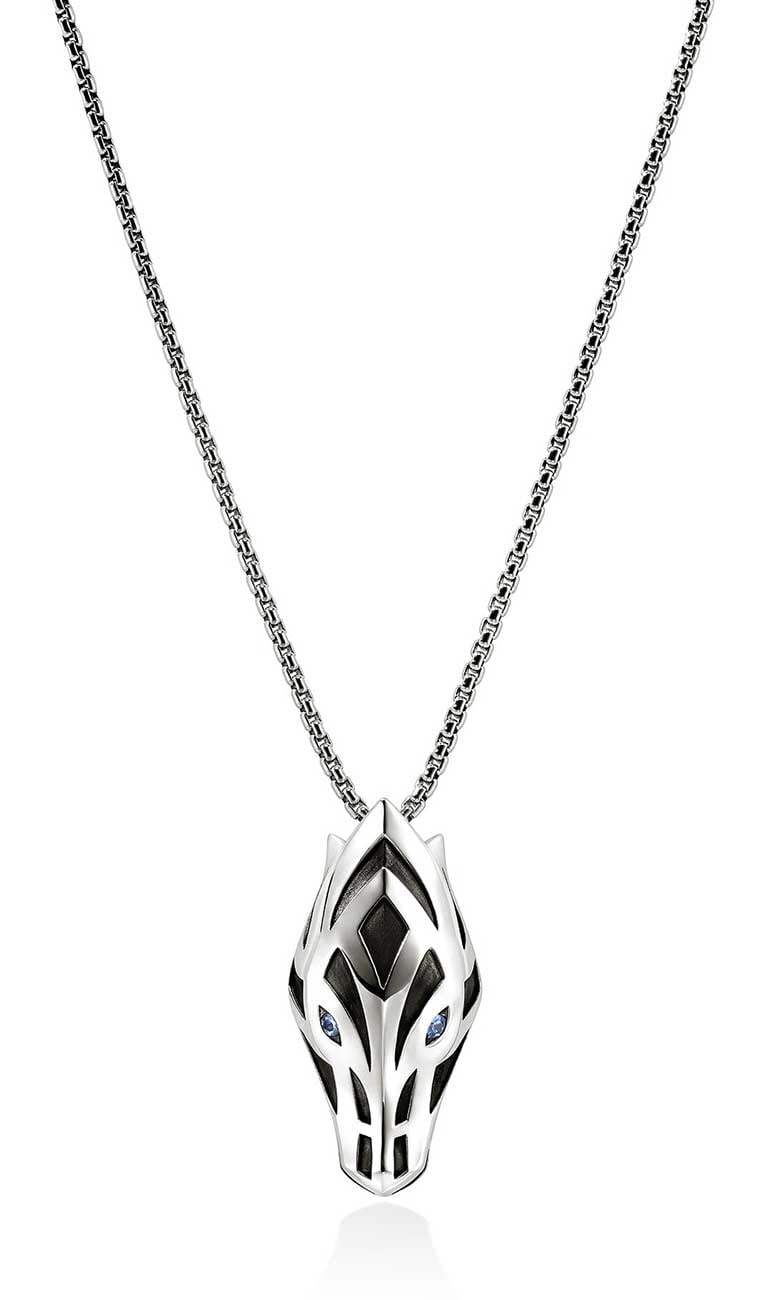 John Hardy Naga Pendant Necklace in Sterling Silver with Blue Sapphires