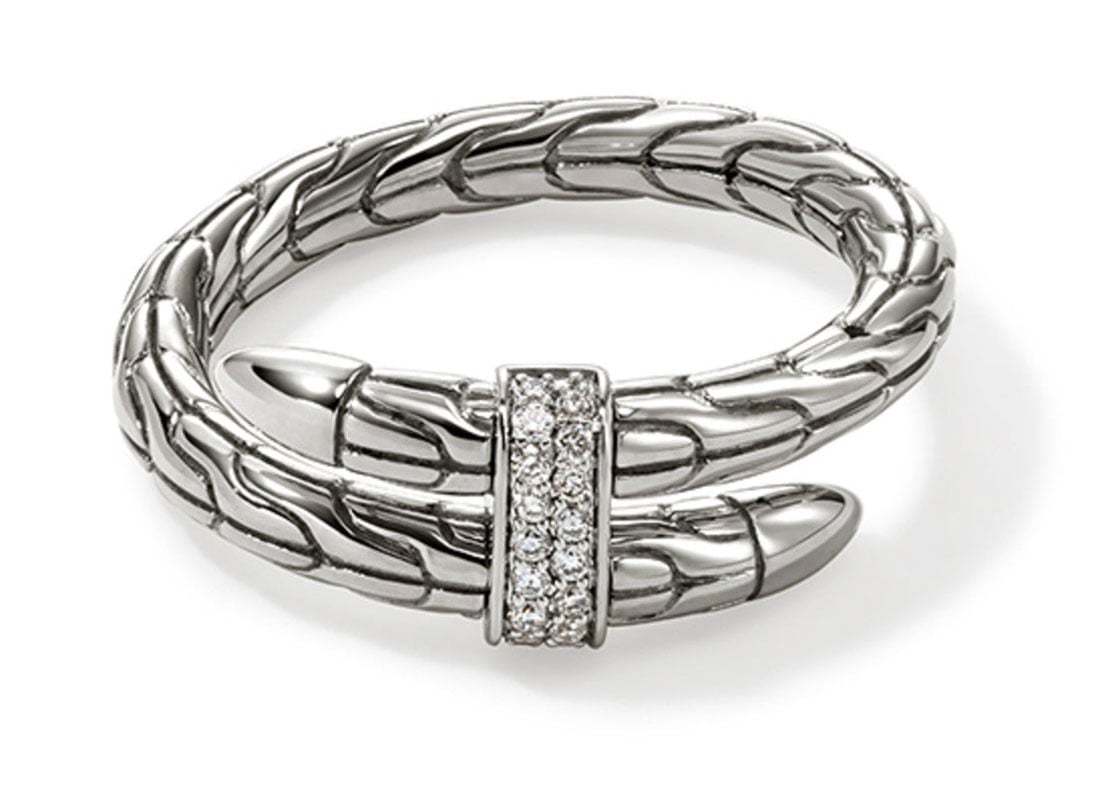 John Hardy Spear Ring with Diamonds, Size 7 in Sterling Silver
