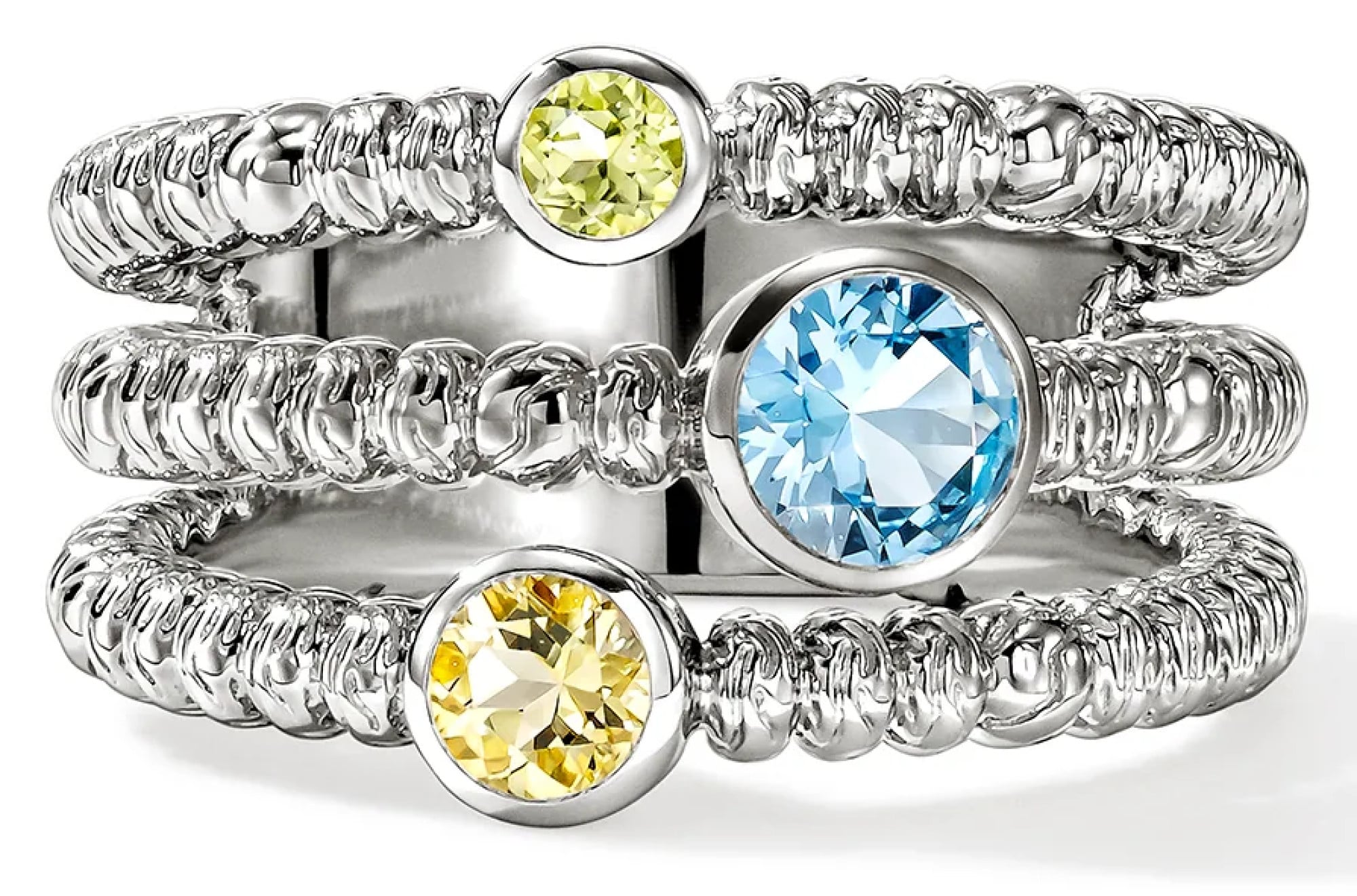 John Hardy Heishi Gem Ring - Size 7 - in Swiss Blue Topaz | Lemon Quartz | Peridot | Sterling Silver