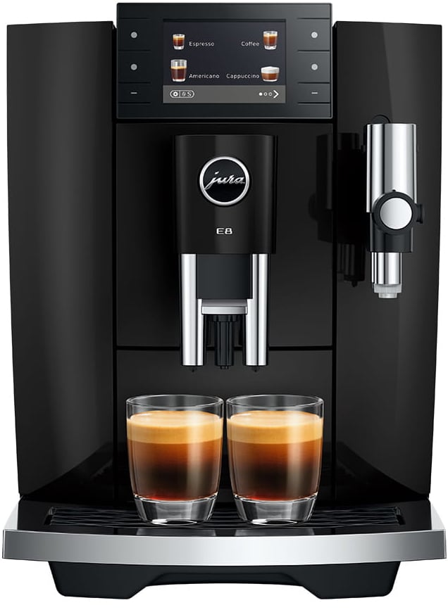 JURA E8 Automatic Coffee Machine with 27 Beverage Specialties (Piano Black)