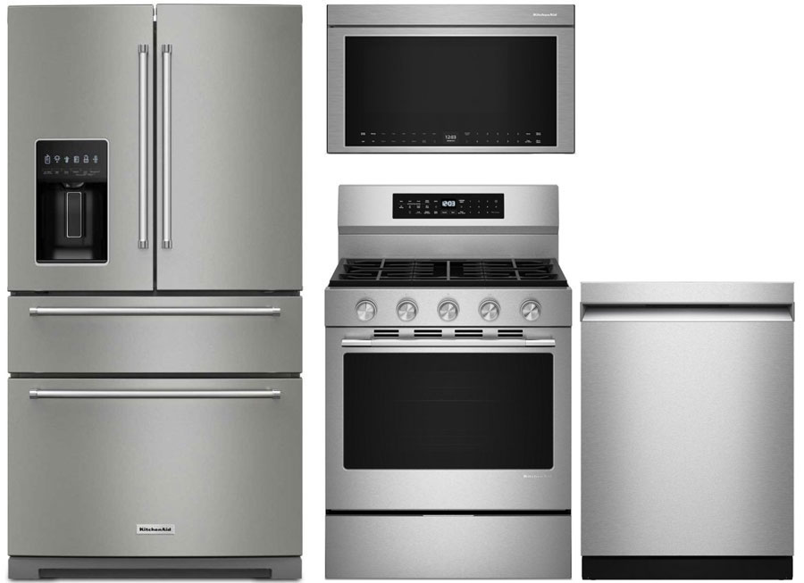 KitchenAid Stainless Multi-Door Refrigerator with Freestanding Gas Range Package