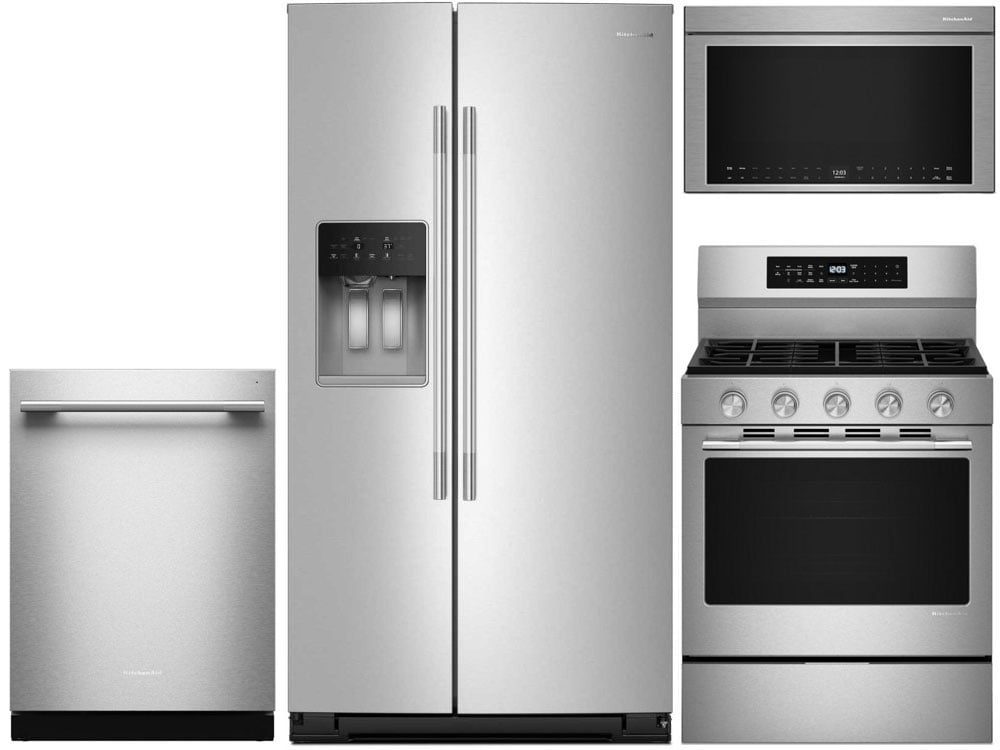 KitchenAid Stainless Side-By-Side Refrigerator & Freestanding Gas Range Package