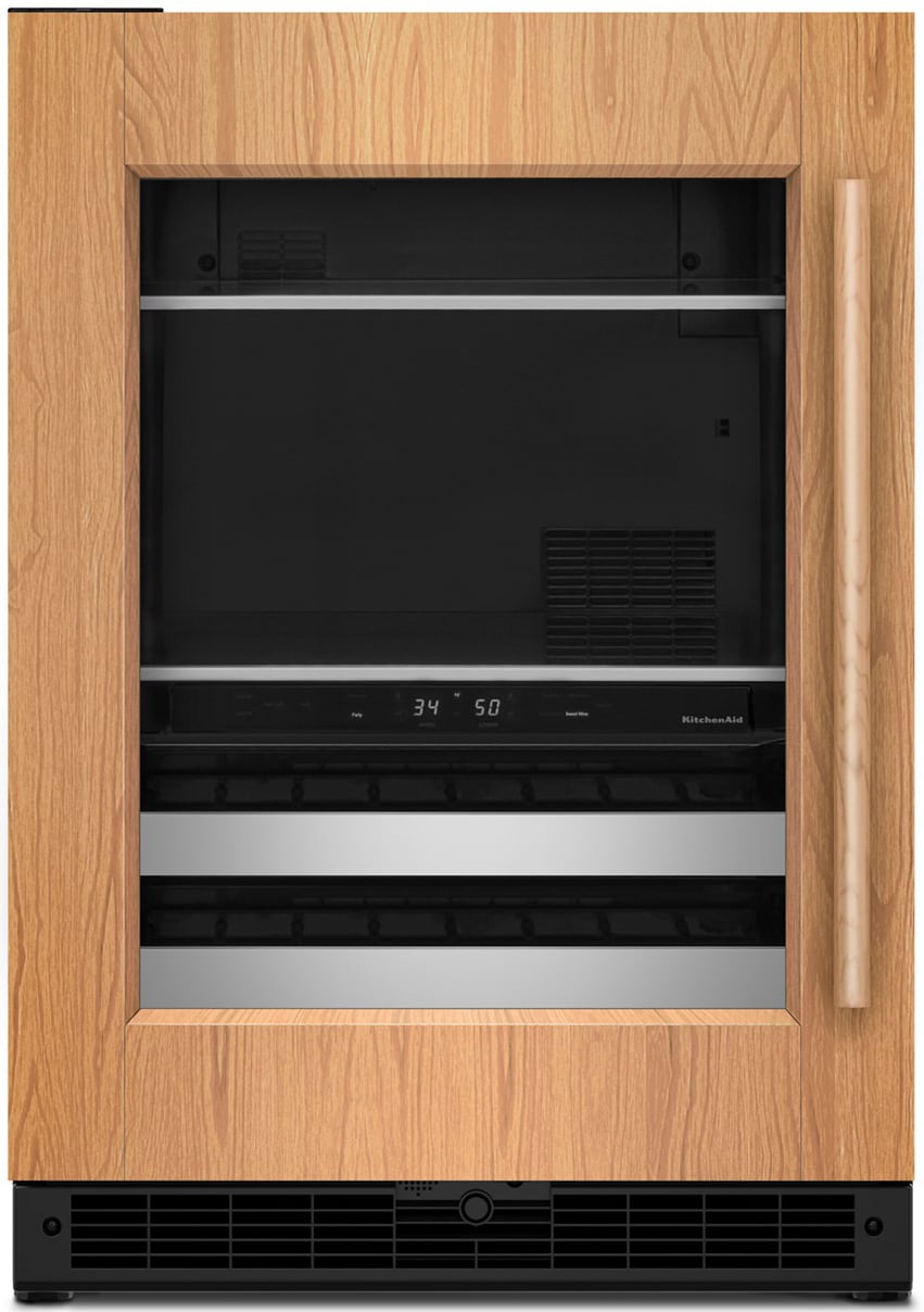 KitchenAid KUBL524SPA 24 inch Dual Zone Beverage Center with 4.8 cu. ft. Capacity, Motion Activated LED Lighting, Temperature Monitoring, Sabbath Mode, UV-Protected Glass Door (Panel Ready, Left Hinge)