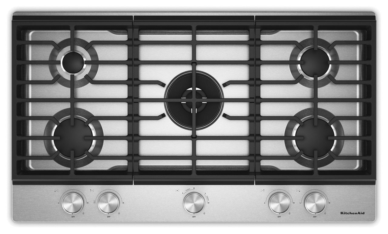 KitchenAid Gas Cooktop with Integrated Wok Grate 36-Inch in Stainless Steel