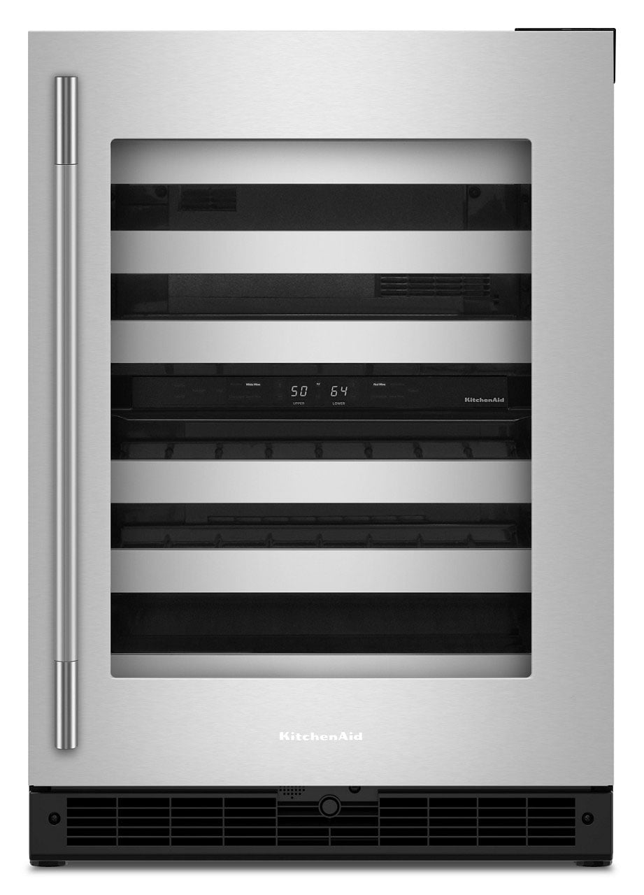 KitchenAid Undercounter Wine Cellar with Metal-Front Racks Right-Hinge 24-Inch in Stainless Steel