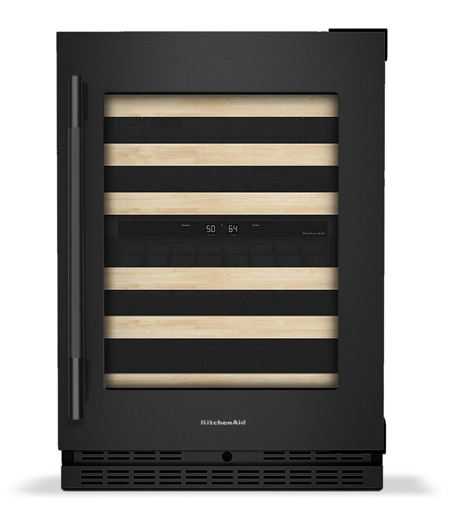 KitchenAid Undercounter Wine Cellar with Wood-Front Racks 24-Inch in Black Ore