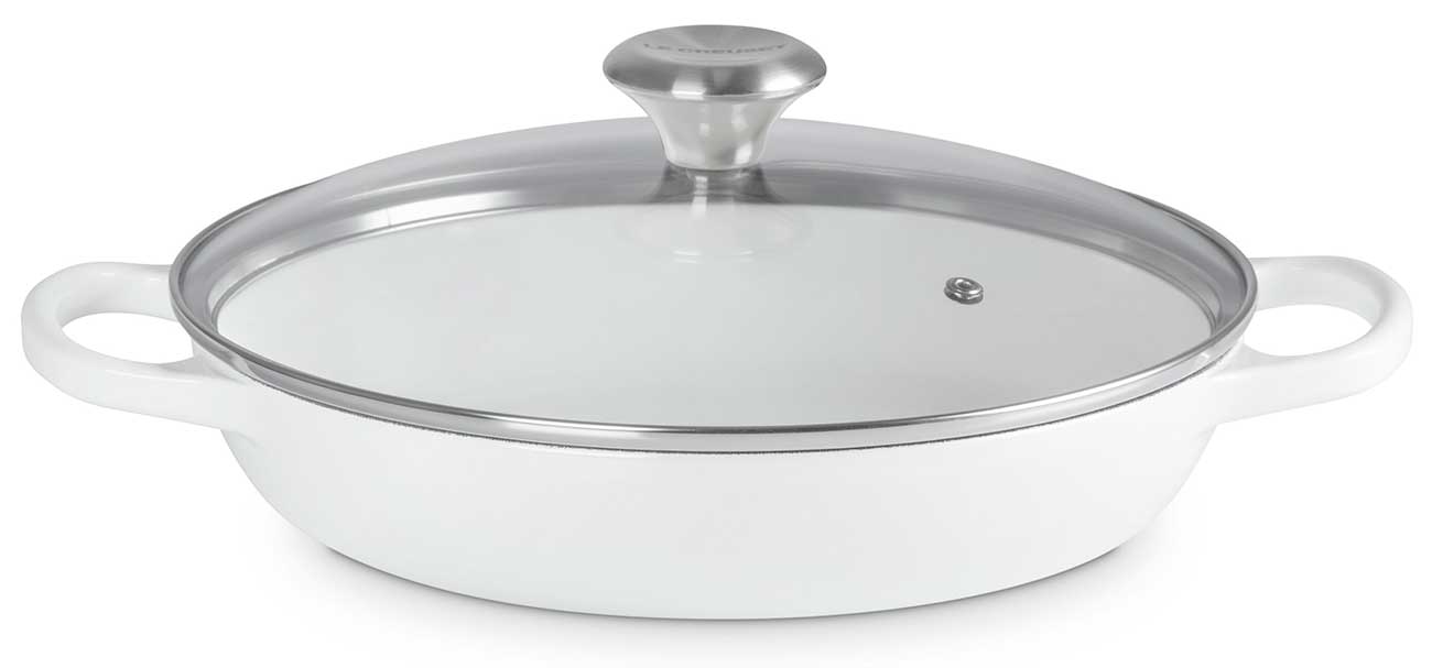 Le Creuset 2.25 Signature Braiser with Glass Lid in White