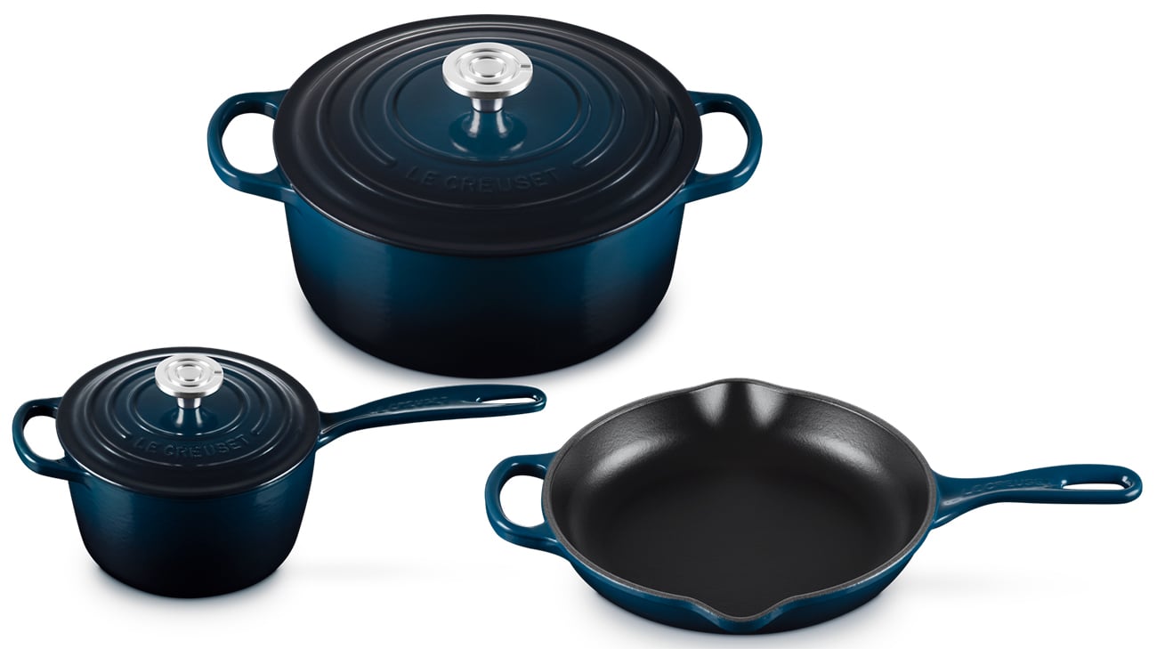 Le Creuset Signature Enameled Cast Iron 5-Piece Cookware Set With Stainless Steel Crucible Knob in Nuit